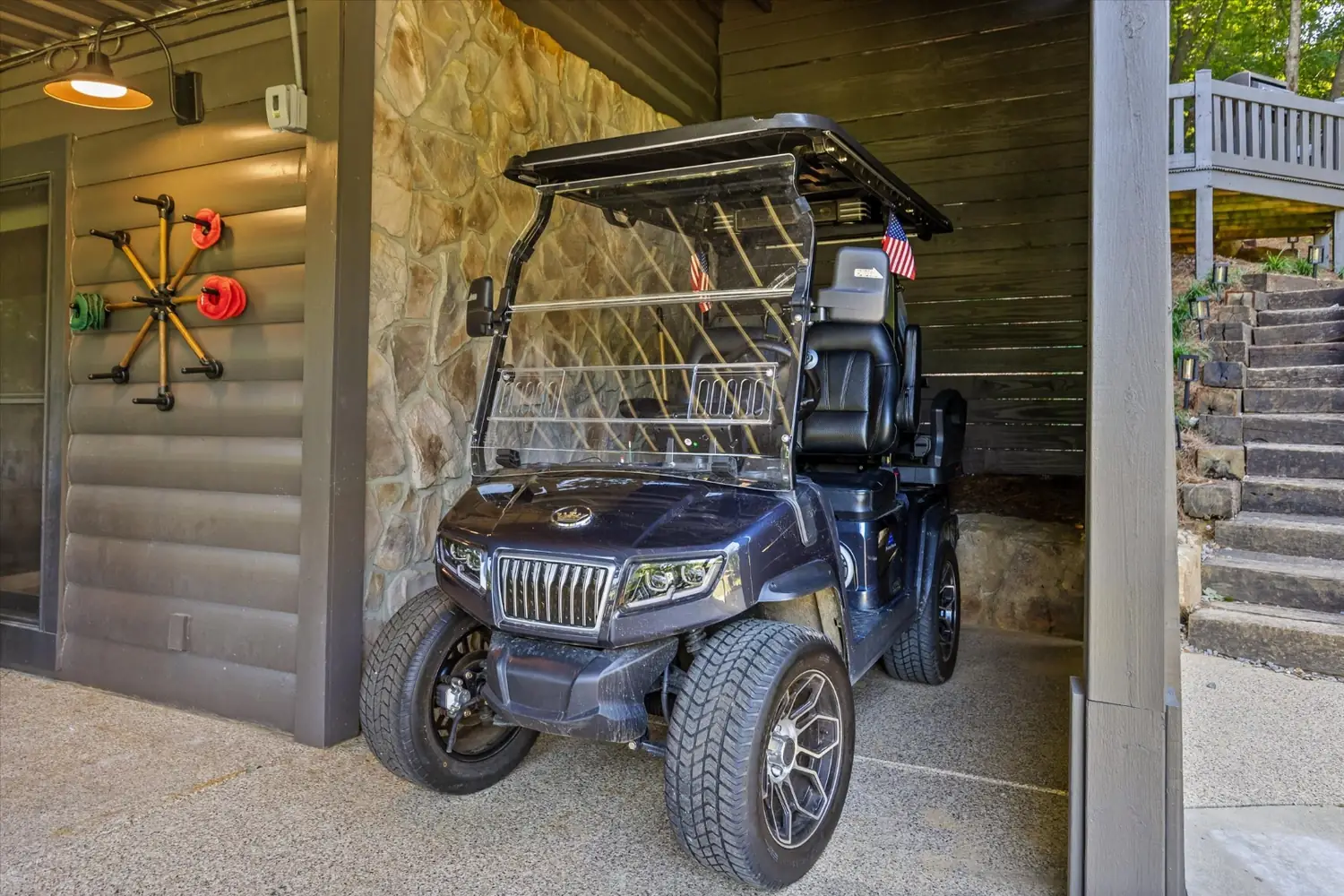 The golf cart included with a stay at the Eyrie House