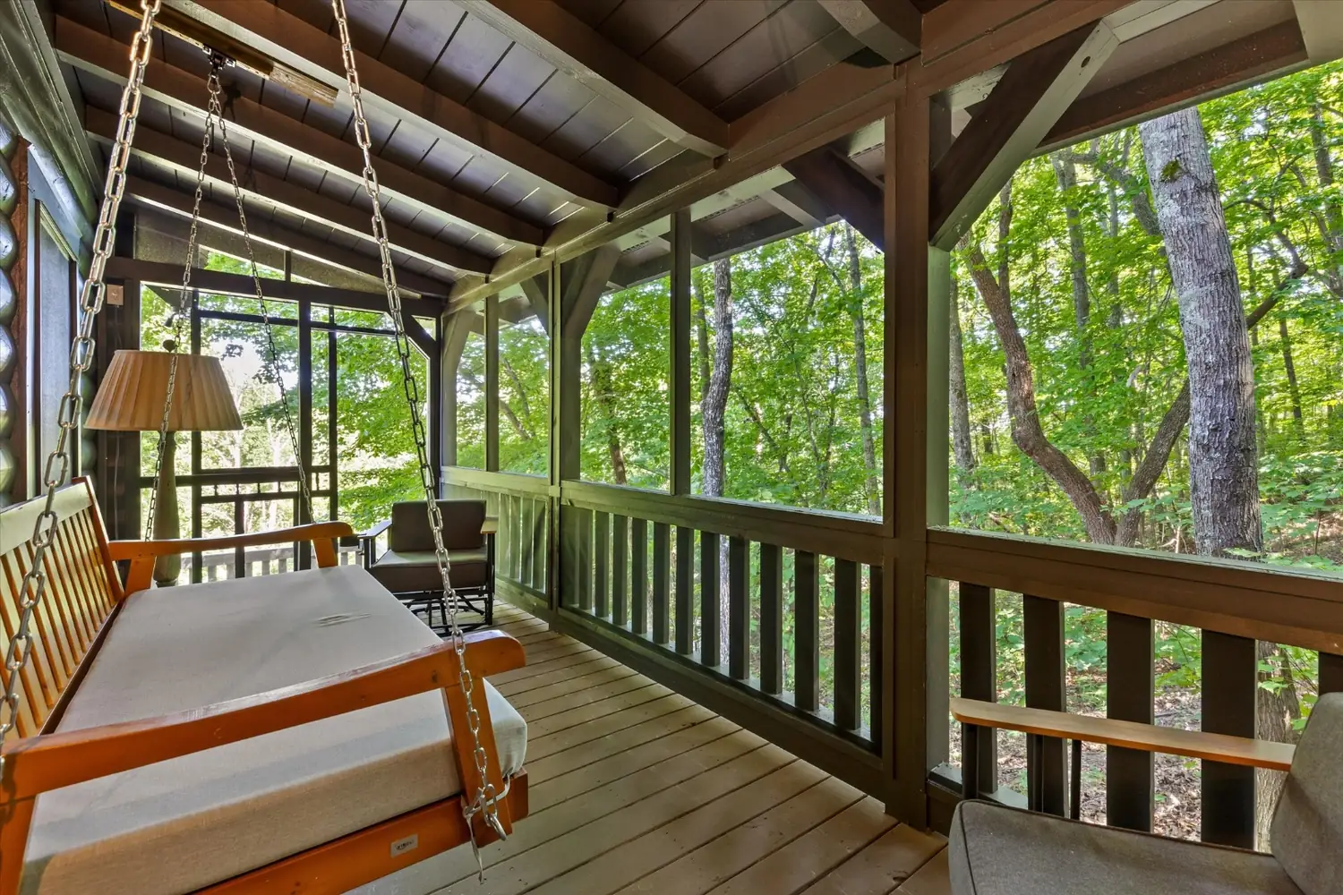 Porch swing on the covered deck